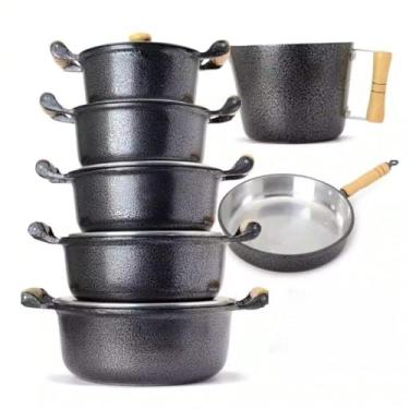 Imagem de Kit cozinha completa jogo panelas 14 a 22 + frigideira 20cm+ caneco 12cm (Preto)