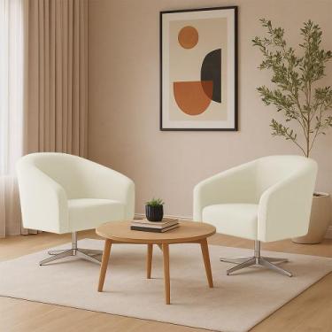 Imagem de Poltrona Decorativa Giratória Cromada Kit 2 Stella Cotelê Int/Veludo O