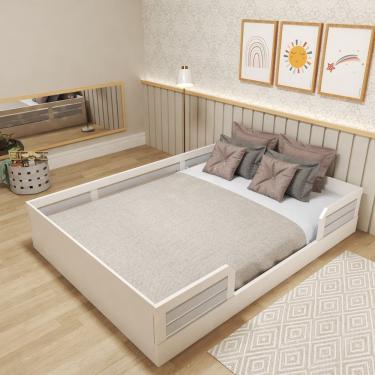 Imagem de Cama Montessoriana Casal Infantil Zoe Branco/Cinza Cristal