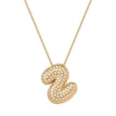 Imagem de Mint & Lily Colar feminino com inicial de ouro Pave Bubble – banhado a ouro 18K sobre latão com corrente delicada, presente para mulheres, Latão, Sem Pedra Preciosa