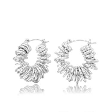 Imagem de JA.S.JR Brincos de argola grossa banhados a ouro 18K para mulheres | Brincos de ouro grosso | Argolas de ouro geométricas hipoalergênicas de 25 mm, 25 mm, Cobre, Sem pedra preciosa