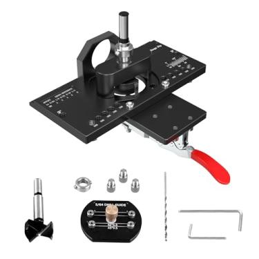 Imagem de Gabarito de dobradiça oculta de metal com grampo rápido e adaptador de vácuo de poeira, gabarito de dobradiça de porta oculta, orifício de dobradiça de gabinete de 35 mm, ferramenta de alumínio para