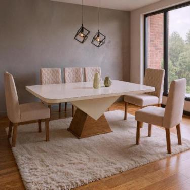 Imagem de Sala de Jantar 160X80 Aura 6 Cadeiras Viena Bom Pastor, Base Carvalho/