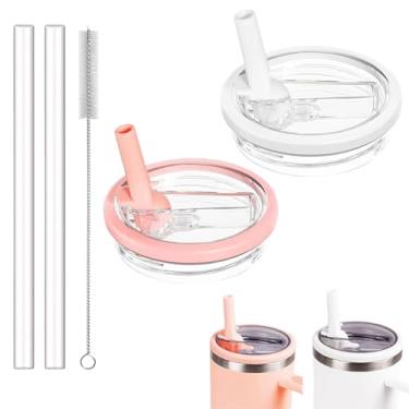 Imagem de Tianhengyi Substituição de tampa de copo de 850 g compatível com Stanley Quencher, branco + rosa