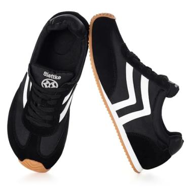 Imagem de Tênis fashion feminino casual de largura larga, couro legítimo, tênis de caminhada, moderno, leve, confortável, cadarço antiderrapante, para uso ao ar livre, com palmilha de espuma viscoelástica