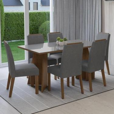 Imagem de Conjunto Sala de Jantar Tampo de Vidro 6 Cadeiras Madrid Madesa, Rusti