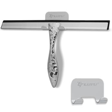 Imagem de Rodo de chuveiro de silicone multiuso para porta de vidro de chuveiro, com 1 gancho, para vidro de banheiro, carro, parede de azulejo, limpeza de espelho - alça em forma de flor para fácil aderência