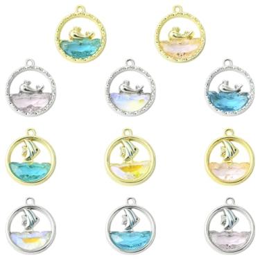 Imagem de UR URLIFEHALL 11 peças, pingentes de vidro, baleia, peixe, baleia, verão, plano, redondo, com pingentes de animais marinhos e oceanos para fazer joias com pulseira faça você mesmo