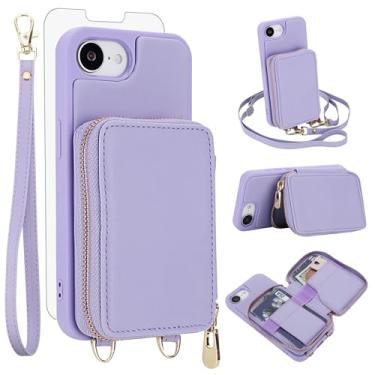 Imagem de Capa de celular para iPhone 16e/SE 2025/SE 4 carteira com protetor de tela de vidro temperado, alça transversal com bloqueio de RFID, suporte para cartão i Phone16e i16e 16 e SE4 4ª geração 16eCase