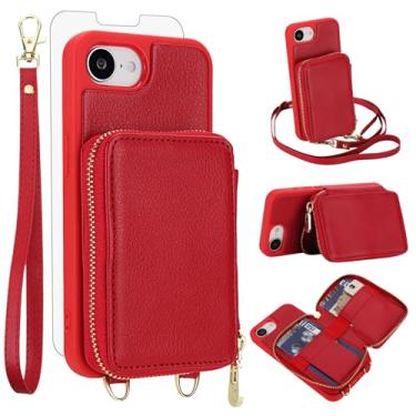 Imagem de Capa de celular para iPhone 16e/SE 2025/SE 4 carteira com protetor de tela de vidro temperado, alça transversal com bloqueio de RFID, suporte para cartão i Phone16e i16e 16 e SE4 4ª geração 16eCase