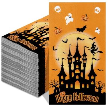 Imagem de Guardanapos de Halloween, 100 peças de papel descartável de guardanapos de Halloween, castelo de bruxa, morcego de bruxa, guardanapo de jantar, toalha de mão de convidado para banheiro para Halloween