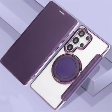 Imagem de Capa tipo carteira de couro com suporte giratório e magnético para celular Samsung Galaxy S22 S23 S24 S25 Ultra Plus (para Galaxy S22 Plus/roxo)