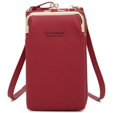 Imagem de La Packmore Bolsa de couro PU para celular transparente bolsa de telefone bolsa transversal com cordão, Cereja, Small