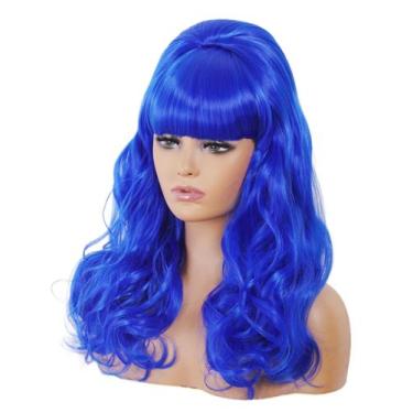 Imagem de Peruca Rugelyss longa azul ondulada com franja para mulheres dos anos 