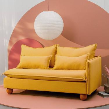 Imagem de Sofá Modular 2 Lugares Braço Lateral com Pé Bolinha Sôma Cabecasa Madeiramadeira Mostarda