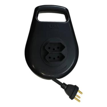 Imagem de Extensão Elétrica De Enrolar Bivolt 2 Tomadas 3M Preta Ilumi