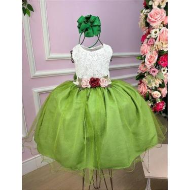 Imagem de Vestido Infantil Daminha Midi Florista Jardim Encantado Verde e Off - 