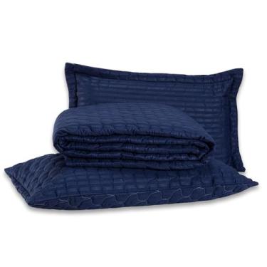 Imagem de Kit Cobre Leito Colcha CASAL Mônaco Fitado Percal Soft 300 Fios com Fr