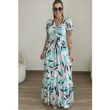 Imagem de Vestido Longo Decote Franzido Ajustável - luh may, Verde, P
