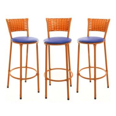 Imagem de KIT 3 Banquetas Alta Encapada Junco IMBUIA Area de Lazer Cozinha Balcã