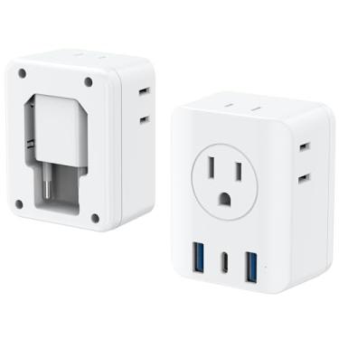 Imagem de Pacote com 2 adaptadores europeus de viagem, adaptador de alimentação internacional dobrável olcorife com 4 tomadas, 3 portas USB, adaptador de plugue tipo C para os EUA para Europa, Itália, Espanha