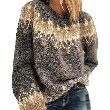 Imagem de Huipyou Mulheres Outono/inverno Decote Redondo Casual Solto Mohair Malha Grossa Jacquard Suéter Feminino