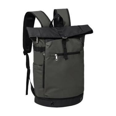 Imagem de Fenteer Mochila Roll Top Mochila de Tênis Capacidade Ajustável 20-35L Bolsa de Raquete de Badminton da Moda Bolsa de Badminton para Camping Academia, Verde Escuro