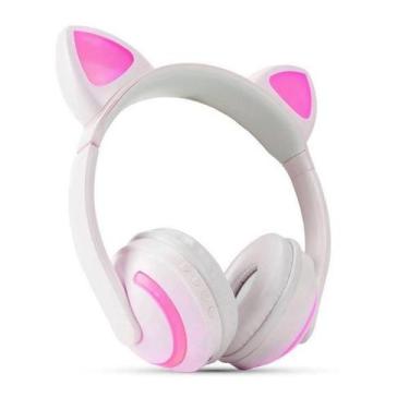 Imagem de Fone Sem Fio Orelha De Gato Bluetooth Com Led 7 Cores Branco - Xtrad