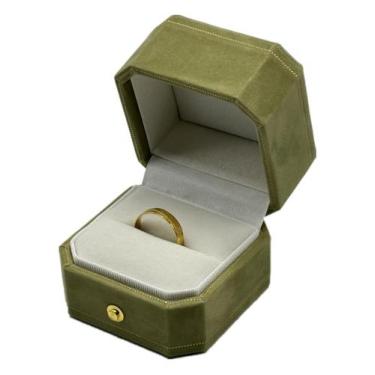Imagem de Caixa de anéis de joias WHSLILR Velvet Octagon com tampa articulada ve