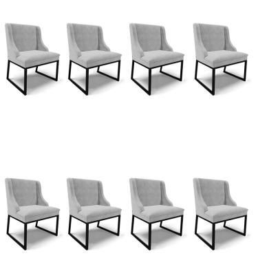 Imagem de Cadeira Sala de Jantar Industrial Preto Kit 8 Liz Suede Cinza D03 - D'Rossi