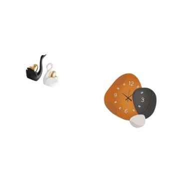 Imagem de Fenteer Estatuetas de Cisne, Ornamento de Mesa, Artesanato Artístico, Decoração de Casal, Estátuas para Estante, Entrada, Relógio de Parede Moderno, Relógio D