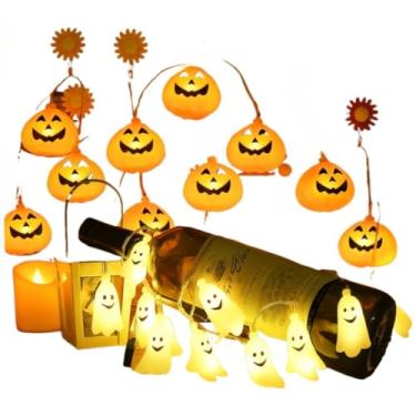 Imagem de Cordão Pisca 10 Luzes Led Halloween Decoração Abóbora Lâmpada Luz Caveira Fantasma Olho Dia das Bruxas Festas(Cordão Led ABOBORA)