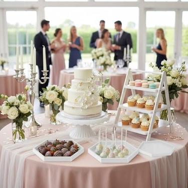 Imagem de Kit Suporte para Doces e Cupcakes – 3 Peças Decorativas Brancas com Escadinha, Boleira e Bandeja – Ideal para Mesa de Festa e Casamento