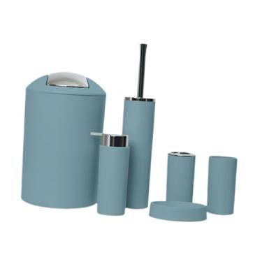 Imagem de AFXGUSD Conjunto de 6 acessórios para banheiro, saboneteira fácil de limpar para uso doméstico e apartamento, Azul Morandi