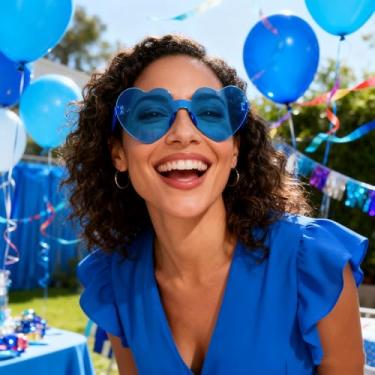 Imagem de Óculos de sol sem aro em forma de coração lindos óculos de discoteca peça única transparente moderno óculos de amor B2826 azul