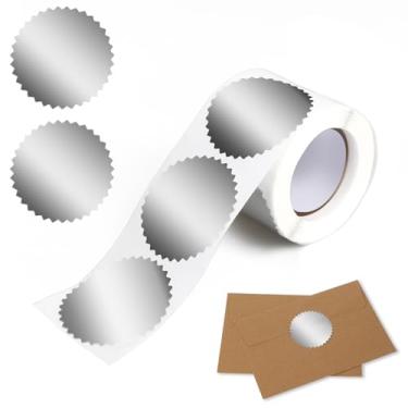 Imagem de MOZEAT LENS Generic Selos metálicos prateados para embalagem, envelope de casamento, graduação, certificado de selos de wafer com borda serrilhada 250 adesivos por rolo