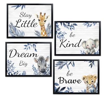 Imagem de Decoração de quarto de bebê safári selva girafa zebra elefante leopardo impressão em tela preta emoldurada arte de parede
