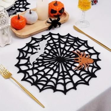 Imagem de Conjunto de 2 jogos americanos redondos de renda preta – tapetes de decoração de mesa de Halloween, guardanapos decorativos, tapetes de prato estilo ocidental
