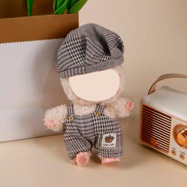 Imagem de Compatível com Labubu 15 cm/17 cm (sem boneca) - Conjunto de boina e macacão marrom Houndstooth, acessórios de roupas de boneca (Houndstooth marrom)