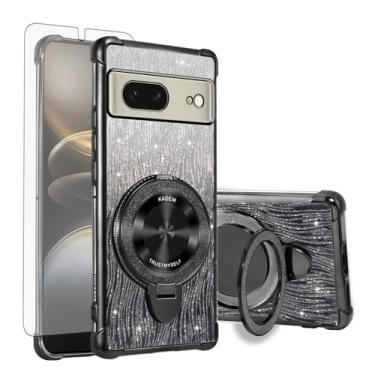 Imagem de Asuwish Capa de celular para Google Pixel 8 5G capa magnética com protetor de tela de vidro temperado e glitter brilhante à prova de choque anel híbrido suporte rígido acessórios Pixel8 oito mulheres