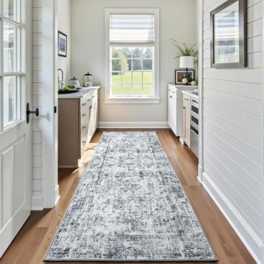 Imagem de HOMORE Tapete lavável para corredor de cozinha, tapete cinza 5 x 20 cm para corredor, tapetes abstratos modernos para quarto de bebê, tapete vintage para entrada de dormitório