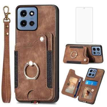 Imagem de Asuwish Capa de telefone para Motorola Moto G 5G 2025 capa carteira com protetor de tela de vidro temperado e alça de pulso RFID suporte de cartão de crédito anel acessórios para celular G5G 5 G G5