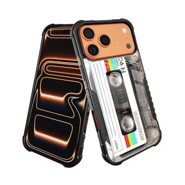 Imagem de LANJINDENG Capa para iPhone 17 Pro, design retrô de fita cassete para homens e meninos, [amortecedor à prova de choque] [antiarranhões] [antiderrapante] capa de proteção resistente