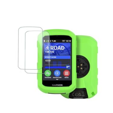 Imagem de Protetor de tela para Garmin Edge 850/Edge 550 GPS Ciclismo/Computador de bicicleta (pacote com 2) e capa de silicone macio, antiarranhões, antivibração e transparente, cobertura total de alta