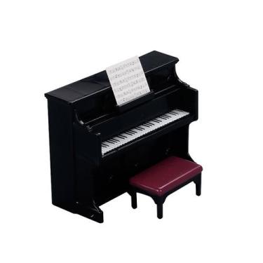 Imagem de Piano preto em miniatura Dollhouse Furniture com banqueta em escala 1/