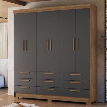 Imagem de Guarda-Roupa Casal Marilena 6 Portas 9 Gavetas Jatoba/Grafite - Pnr Mó