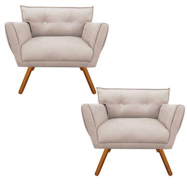 Imagem de Kit 02 Poltronas Anitta Bege Com Strass Pés Palito Castanho