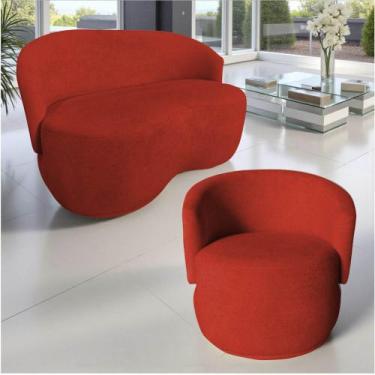 Imagem de Kit Namoradeira + Poltrona Decorativa Beatriz Orgânica Couro Vermelho 