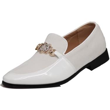 Imagem de Enzo Romeo SPK65 Sapato social masculino moderno com strass e glitter e fivela, Branco, 42