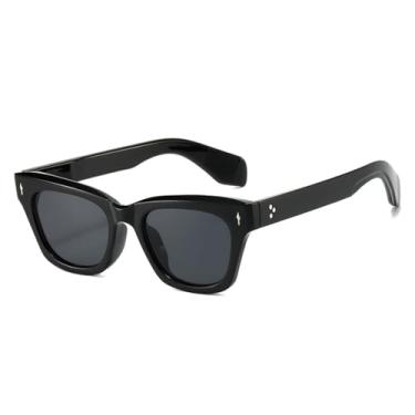 Imagem de Óculos de Sol Femininos Estilo Olho de Gato com Lentes Transparentes e Proteção UV400, Rebites e Design Masculino para Esportes ao Ar Livre, Corrida e Ciclismo, nas Cores Preto e Cinza.